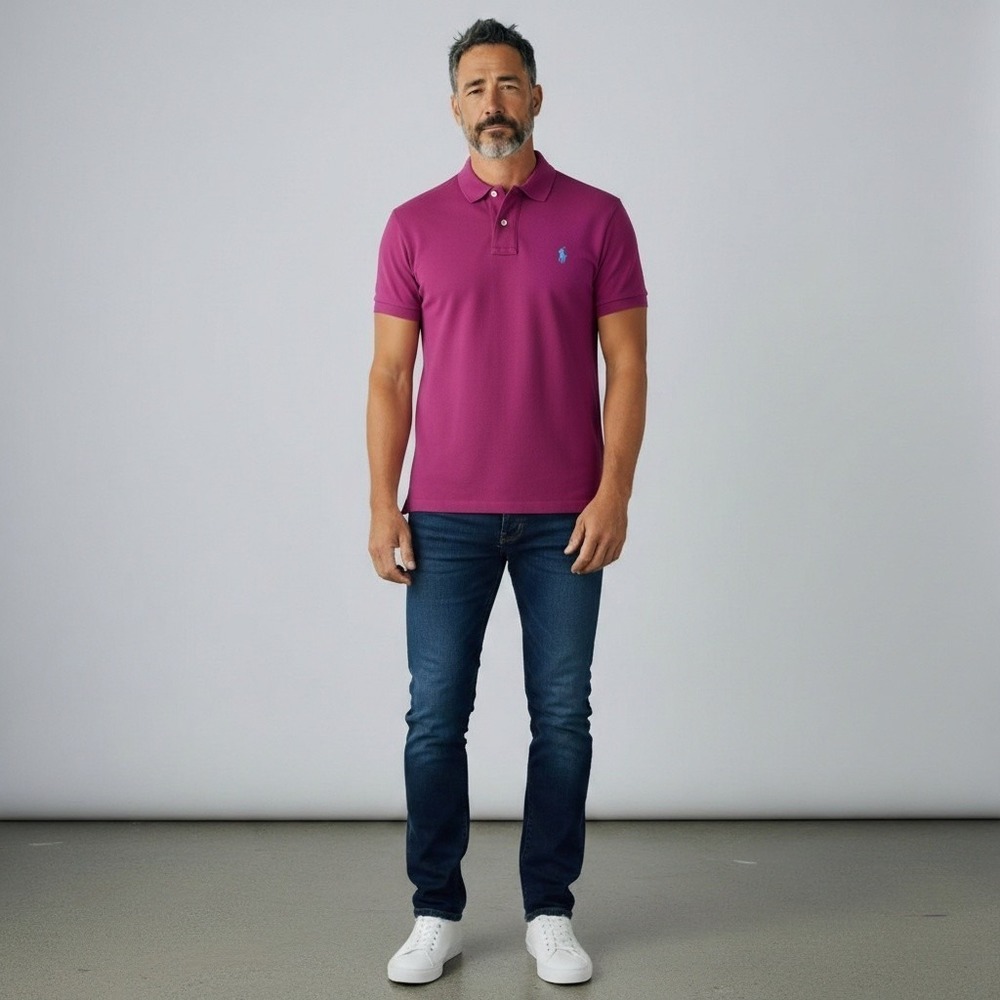 Polo Ralph Lauren Men Classic Fit Magenta Purple Cotton Mesh Pique Polo preppy L